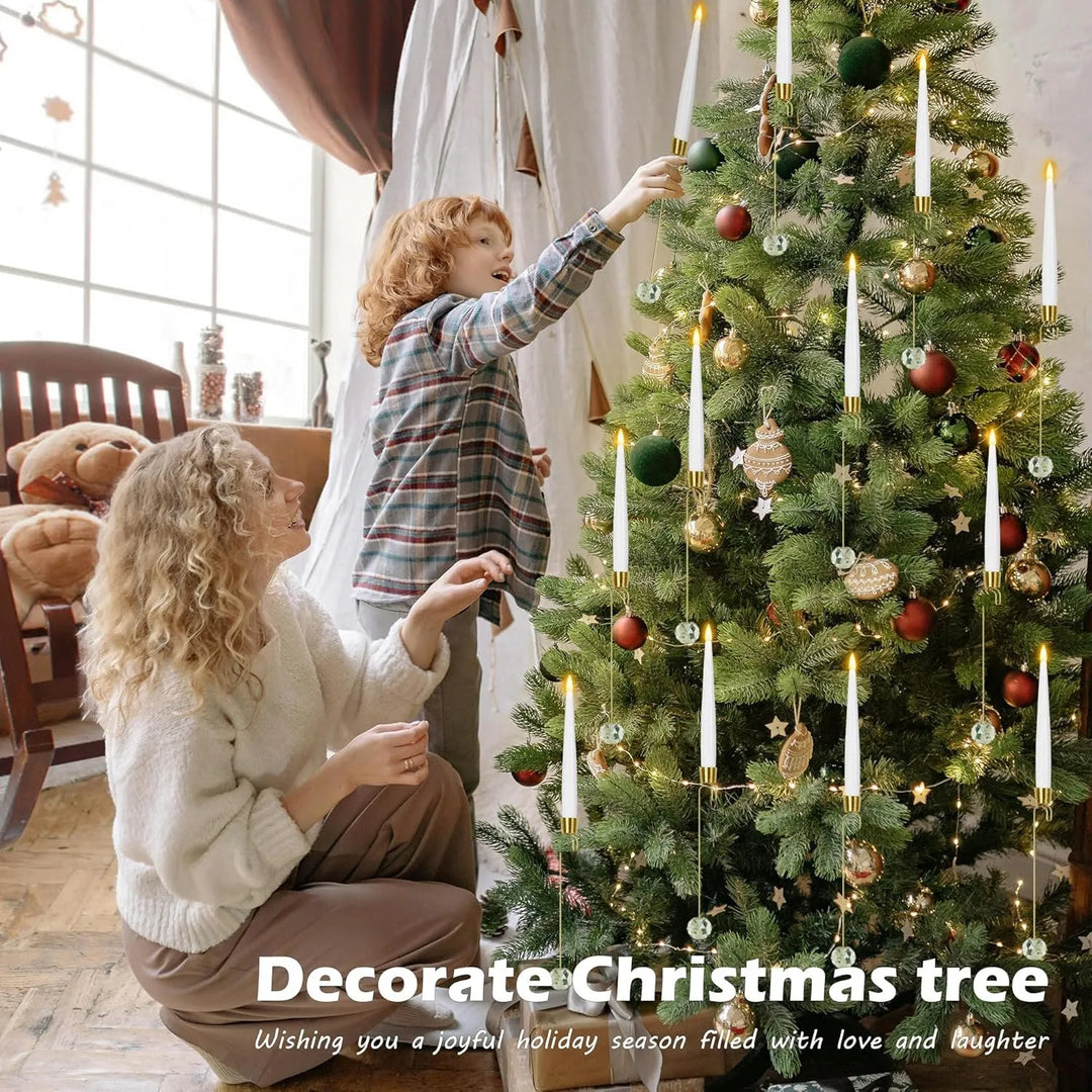 BowLift | Christmas Tree LED Candle Set | 12 Pieces with Remote Control & Timer | Warm White Flicker | Flameless & Safe