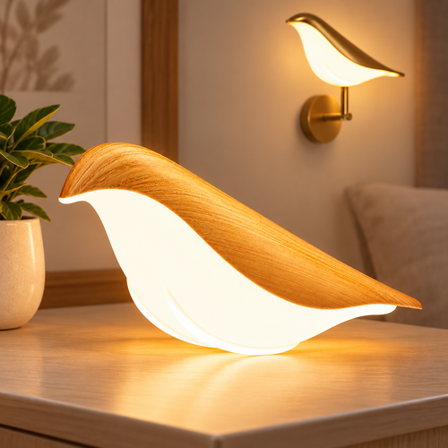 Sculptural Wooden Wave LED Table Lamp Bowlift
