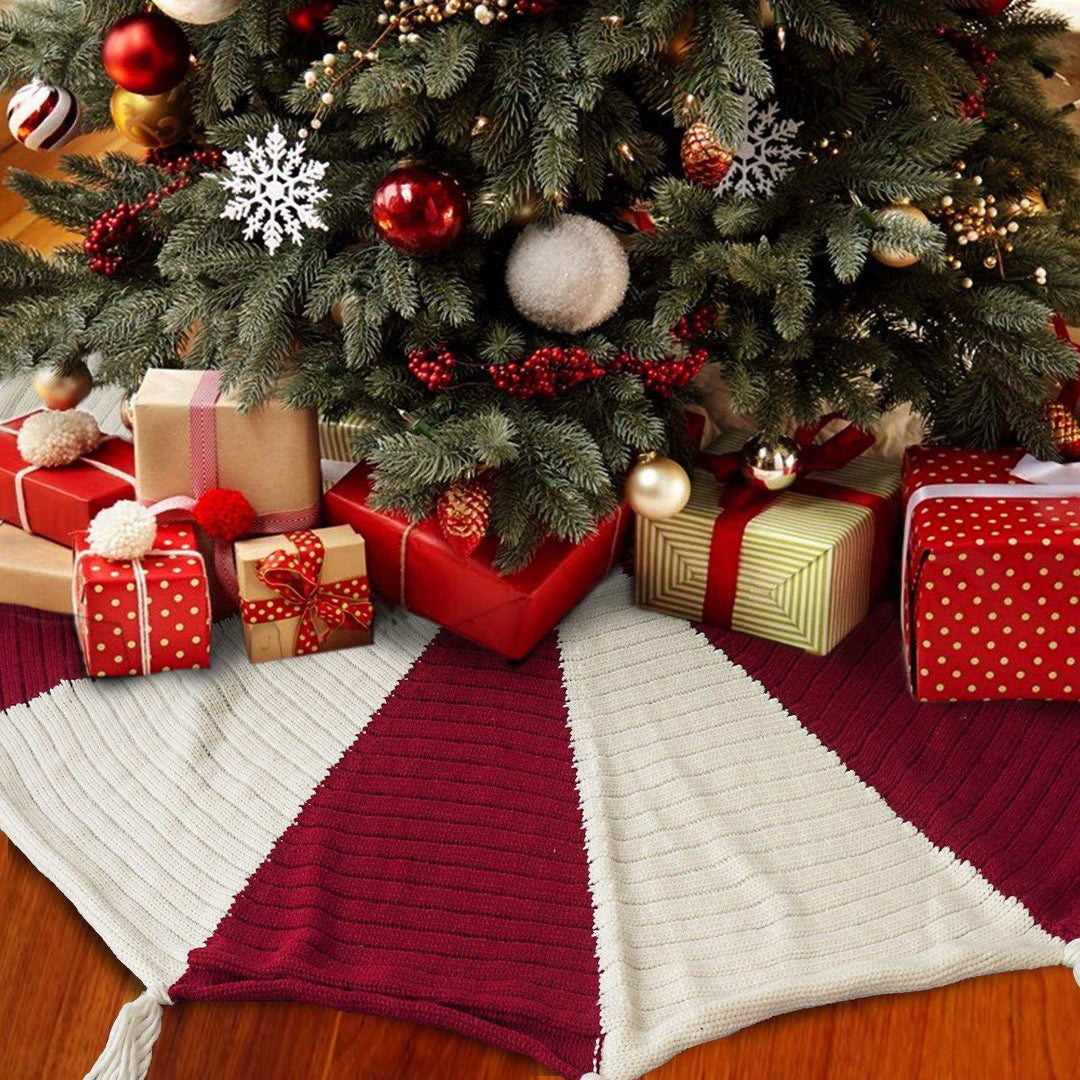 BowLift | Christmas Tree Bottom Decoration Red And White Tassel Knitted Christmas-tree Skirt