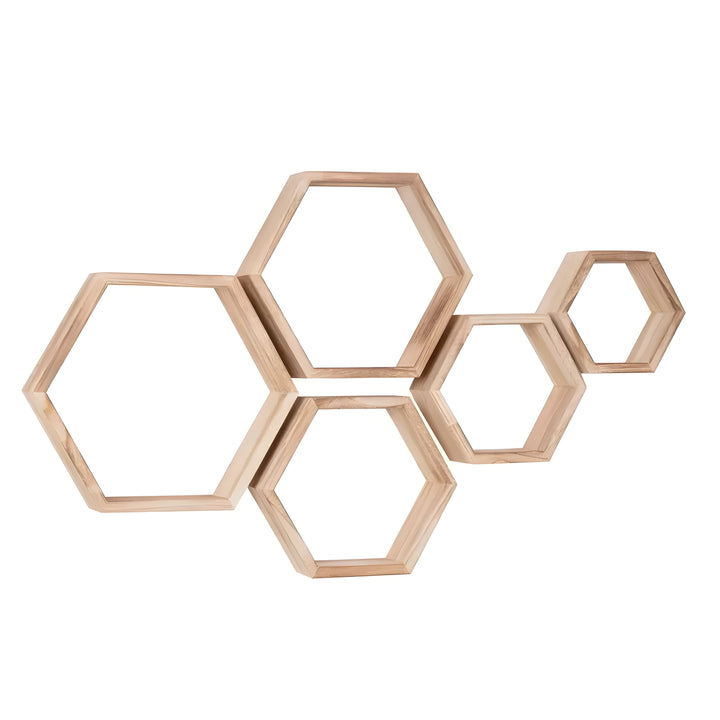 BowLift | Wall shelf set HexaWood | 5-piece | Hexagon design | Rustic wood look