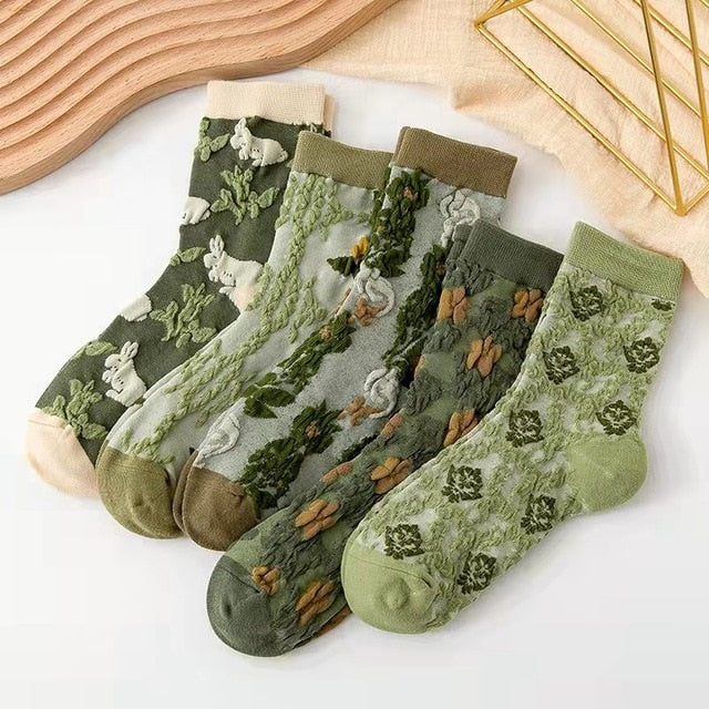 BowLift | 5 Pair Vintage Flower Embroidery Socks