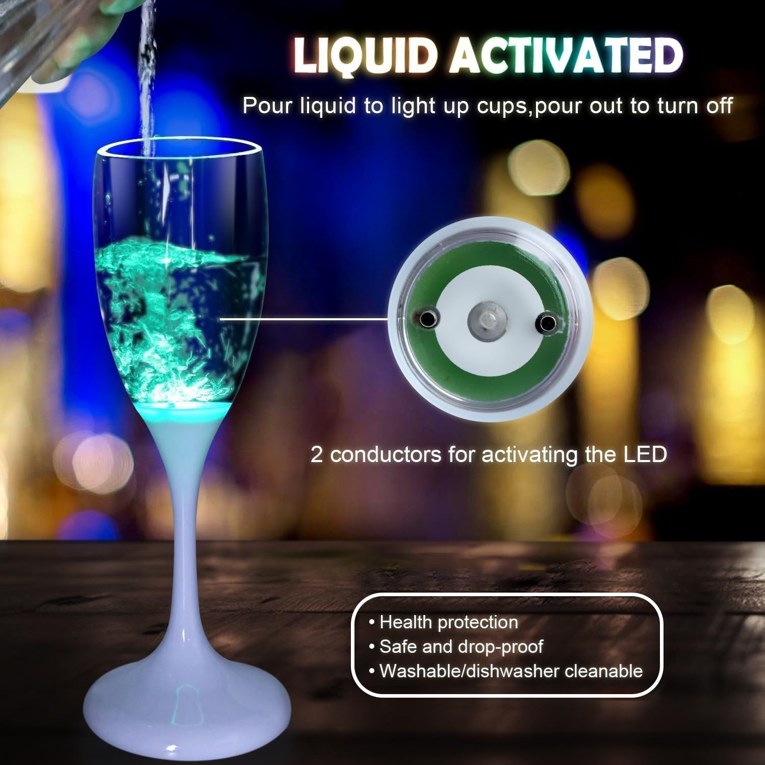 BowLift | LED Wine Glasses | Light-Up Drinkware with 6 Colors | Liquid-Activated | Reusable Party Cups 4–8oz