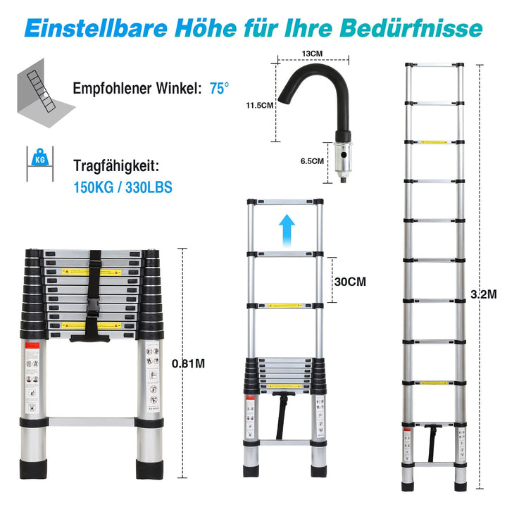 Telescopic ladder with 2 detachable hooks | Bowlift