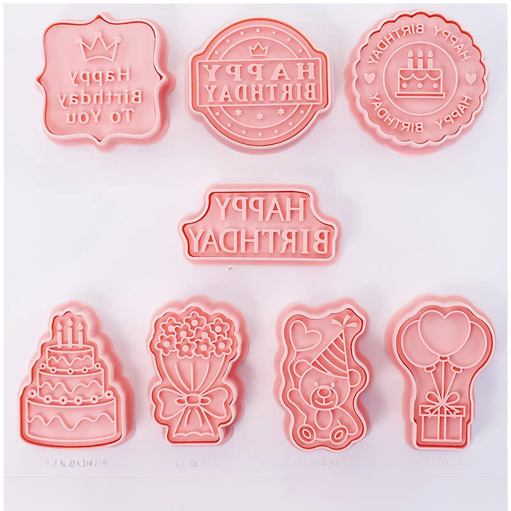 8pcs 3D Cartoon Cookie Cutters Pressable Biscuit Mold Cookie Stamp Set | Bowlift