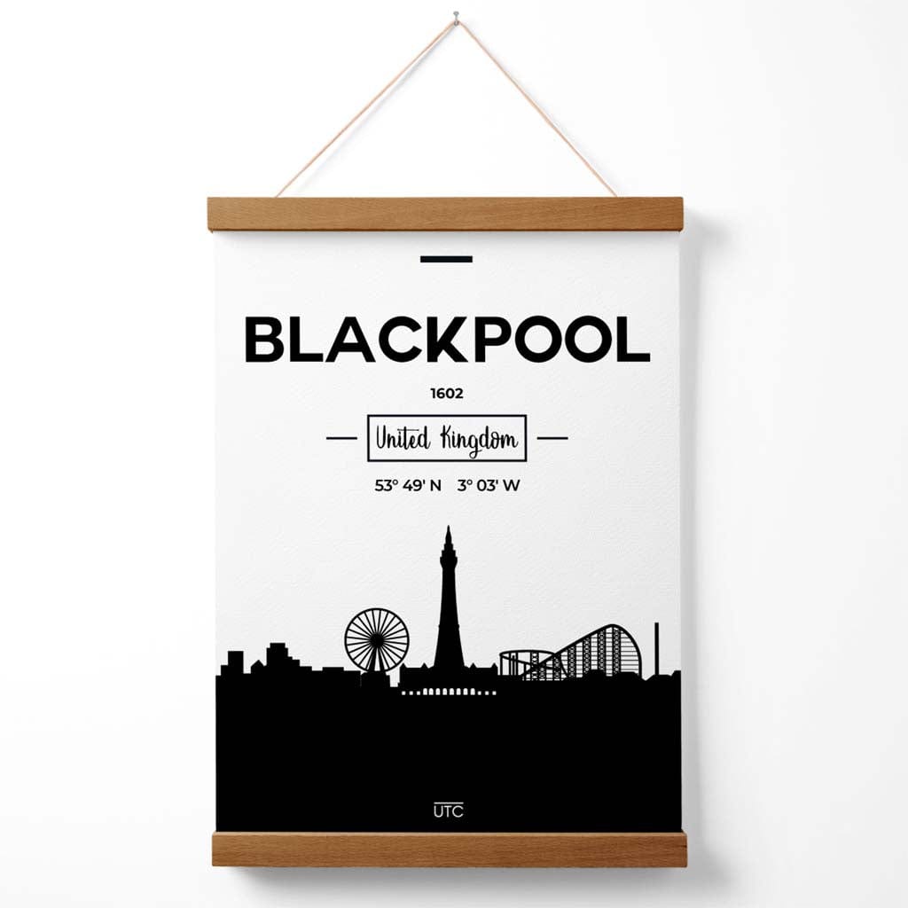 Blackpool Black-and-white City Skyline Poster with Hanger | Bowlift