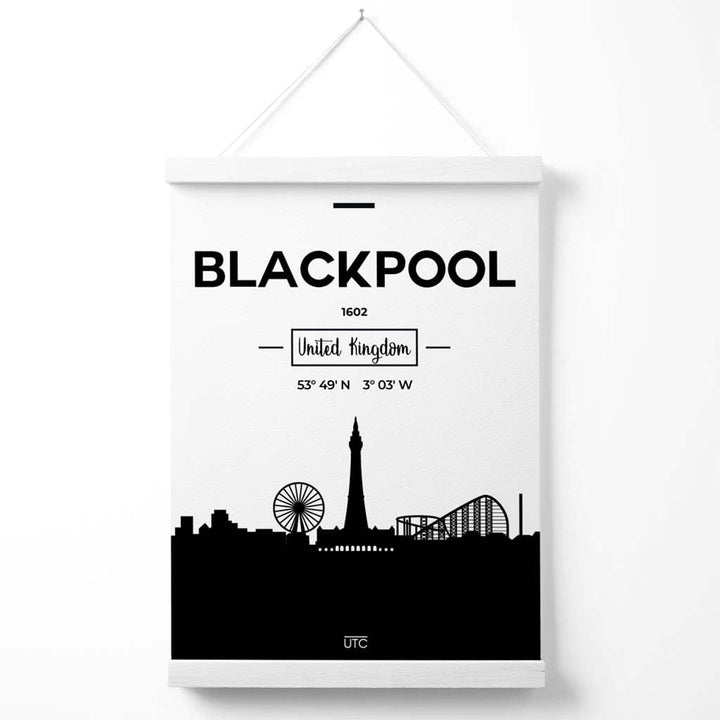 Blackpool Black-and-white City Skyline Poster with Hanger | Bowlift