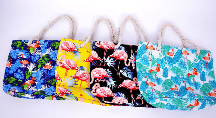 Large beach bag with vibrant flamingo motifs Bowlift