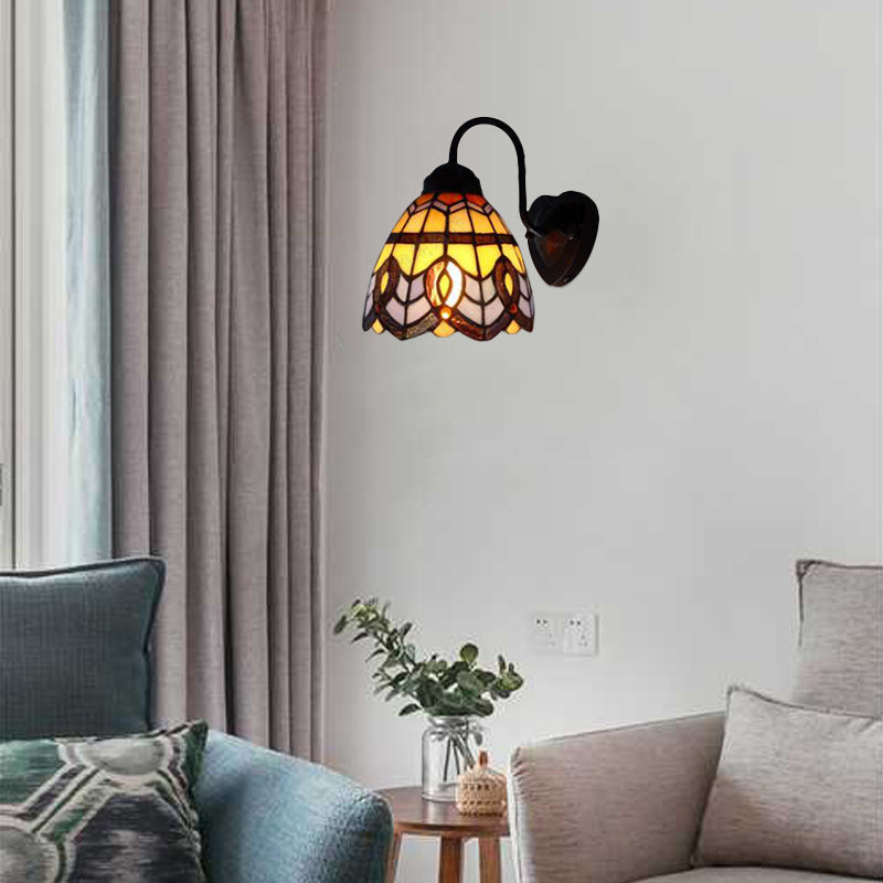 BowLift | Stained Glass Dome Wall Lamp Fixture Baroque 1 Head Blue Sconces Light for Living Room