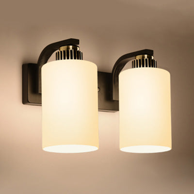 BowLift | Frosted Glass Black Wall Light Cylinder 2-Light Modern Wall Lamp for Bedroom