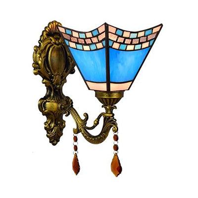 BowLift | Mediterranean Mini Wall Light Blue Glass 1 Light Wall Lamp for Foyer