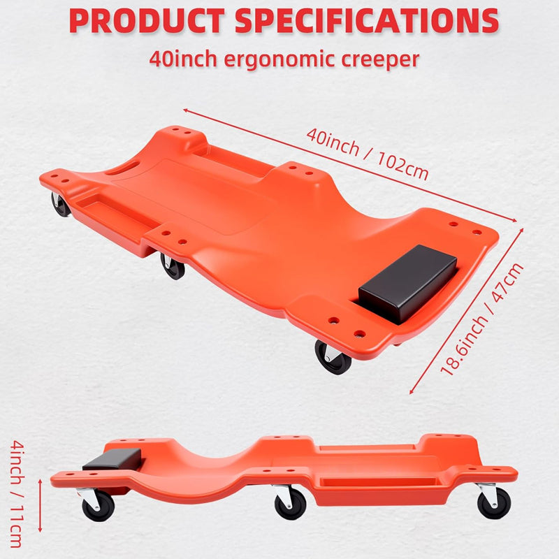 BowLift | Mechanic Plastic Creeper 360lbs Weight Capacity 40 Inches Heavy Duty Automotive Rolling Garage