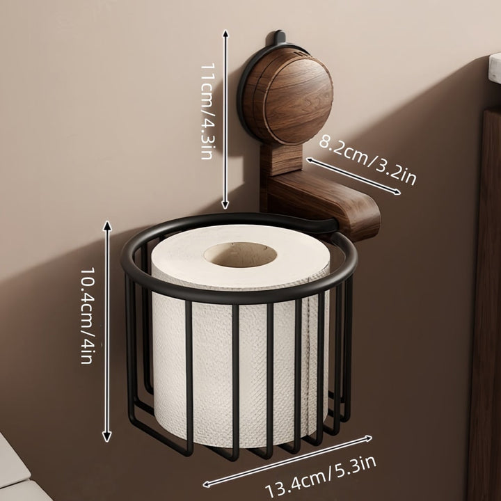 Walnut Wood Toilet Paper Holder – No Drill with Suction Cup | Bowlift