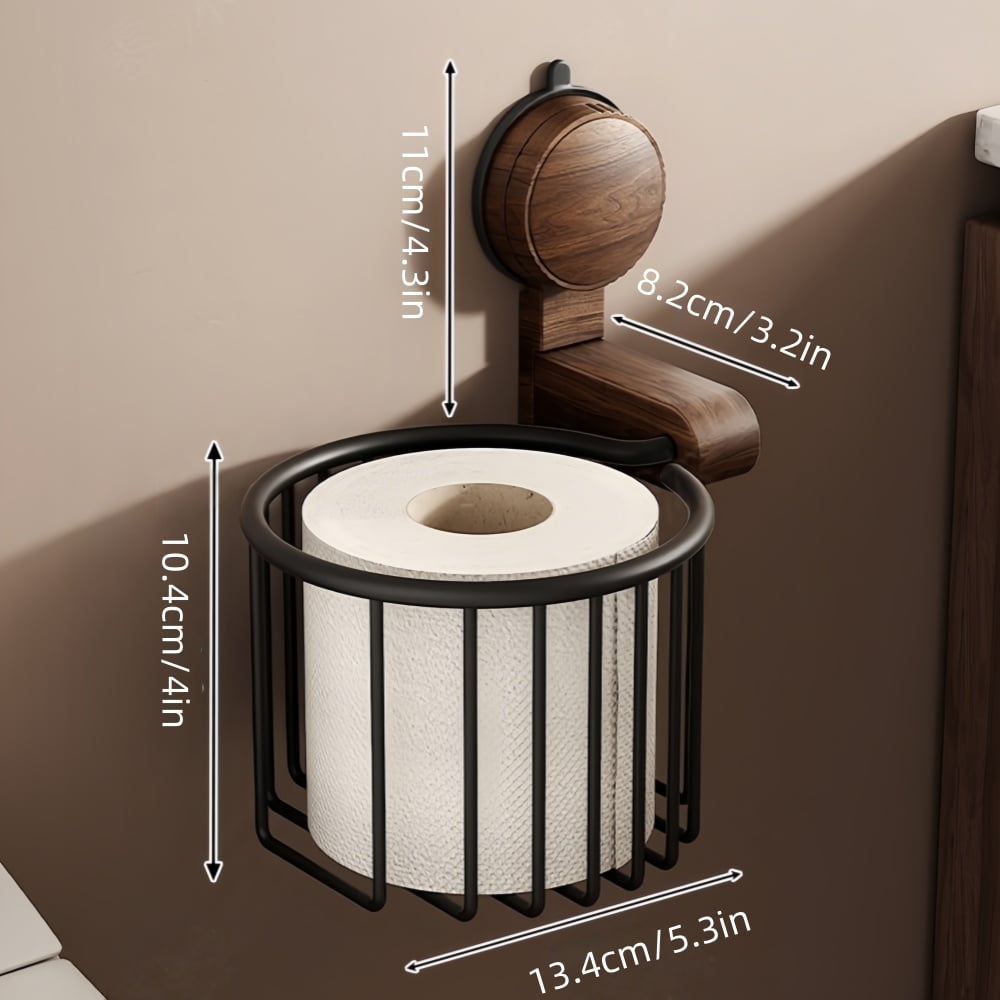 Walnut Wood Toilet Paper Holder – Drilling-Free with Suction Cup | Bowlift