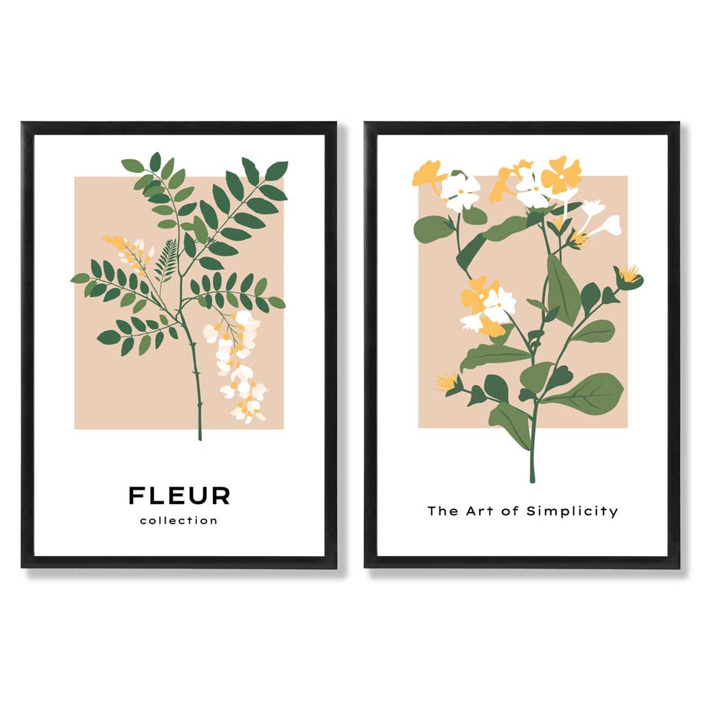 Beige and green wildflower framed set of 2 art prints | Bowlift