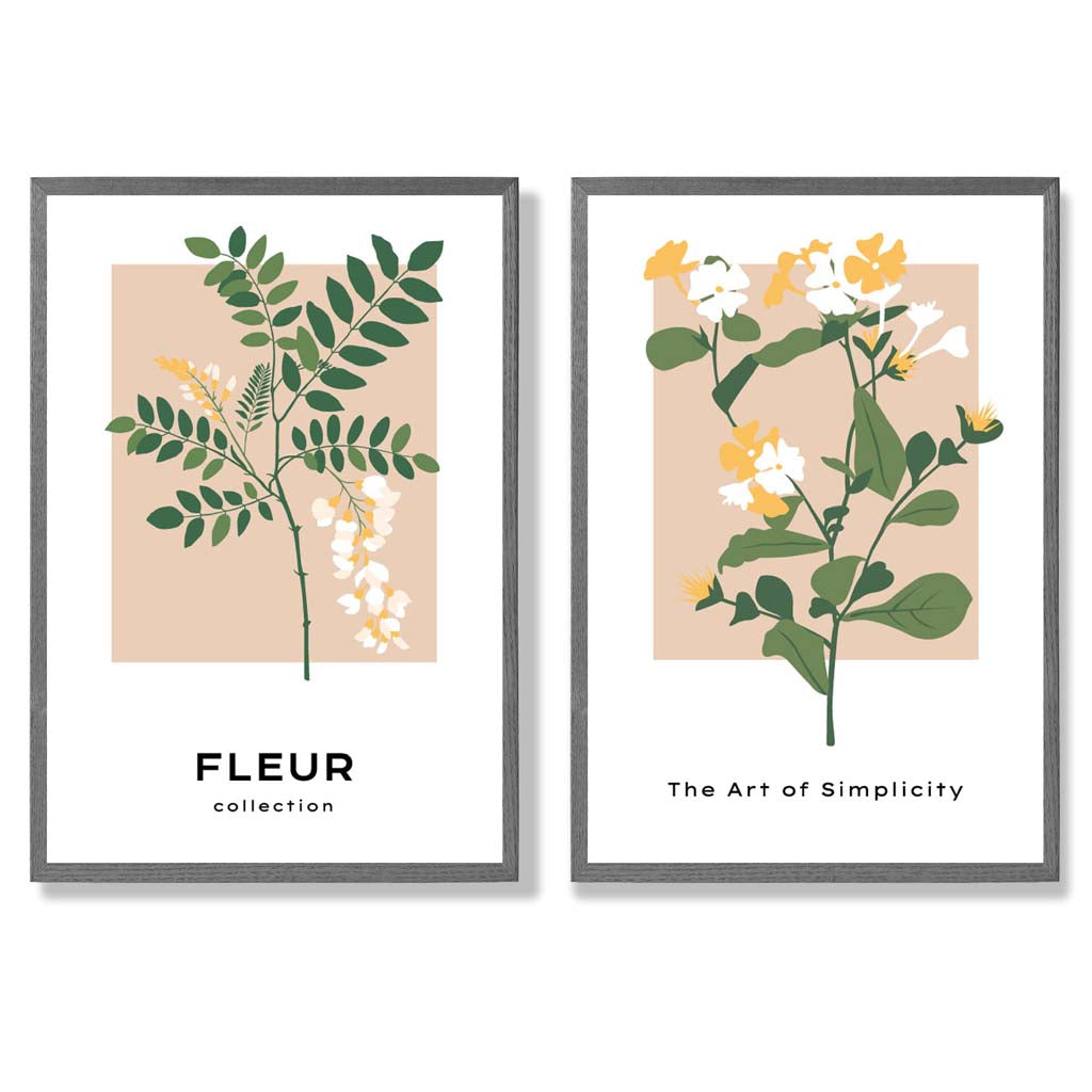 Beige and green wildflower framed set of 2 art prints | Bowlift