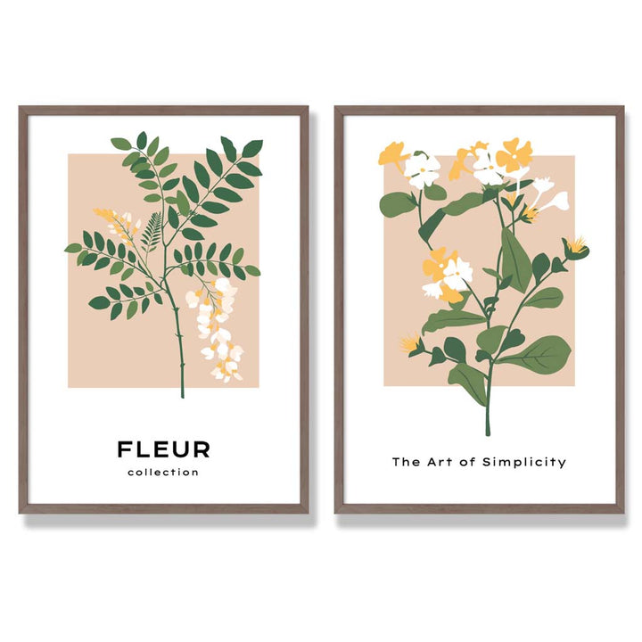 Beige and green wildflower framed set of 2 art prints | Bowlift