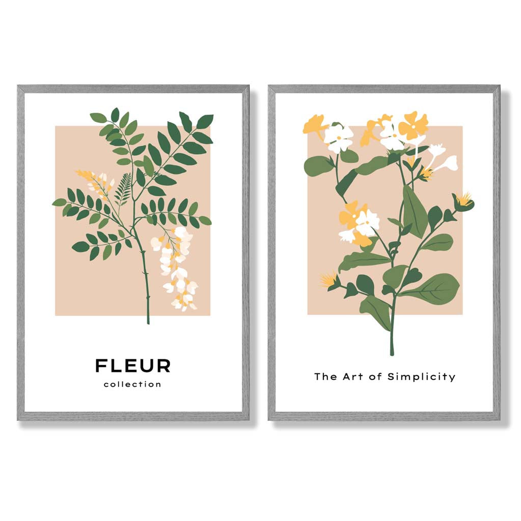 Beige and green wildflower framed set of 2 art prints | Bowlift