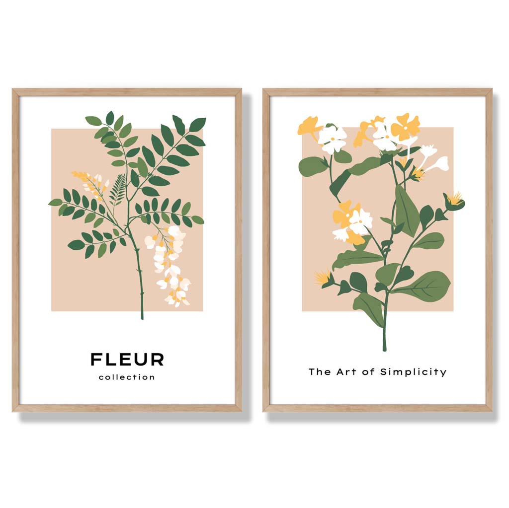 Beige and green wildflower framed set of 2 art prints | Bowlift