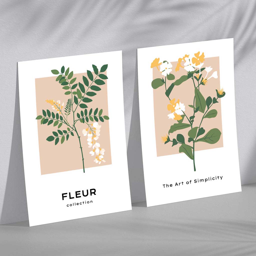 Beige and green wildflower set of 2 art prints | Bowlift