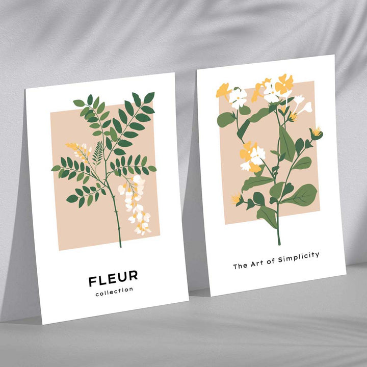 Beige and green wildflower set of 2 art prints | Bowlift