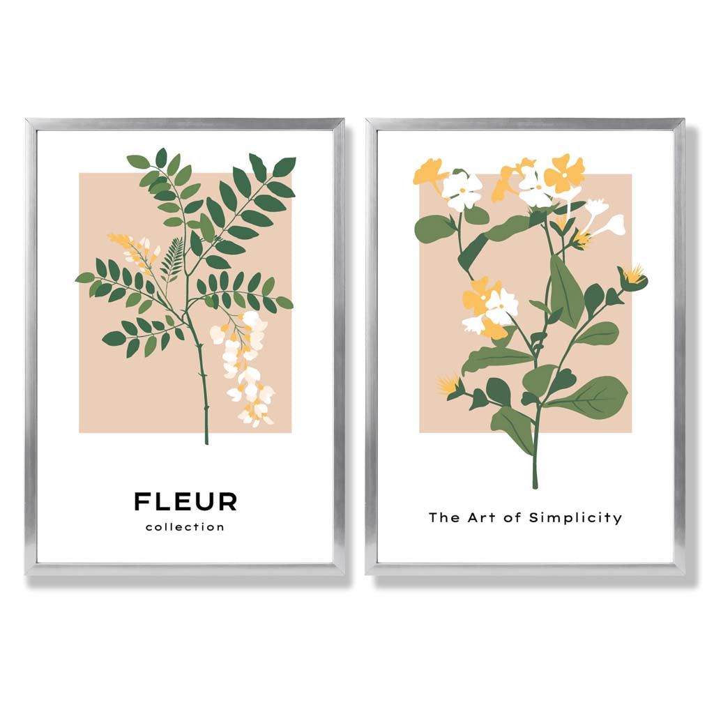 Beige and green wildflower framed set of 2 art prints | Bowlift