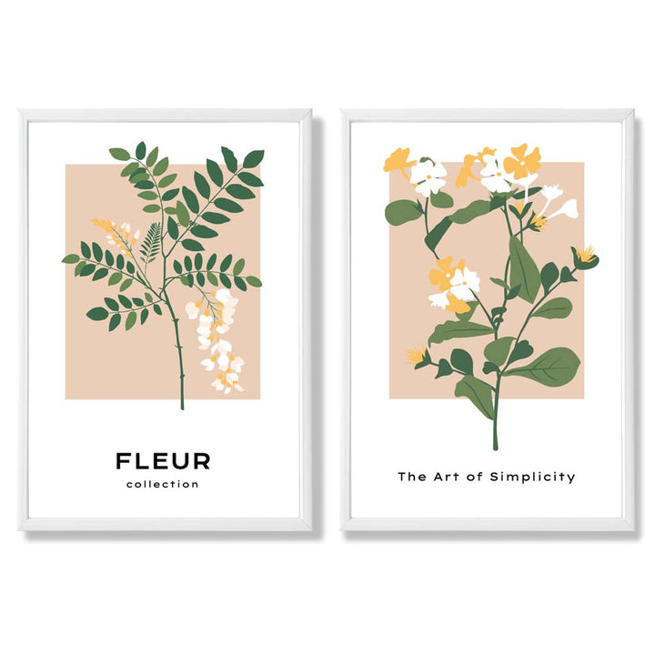 Beige and green wildflower framed set of 2 art prints | Bowlift