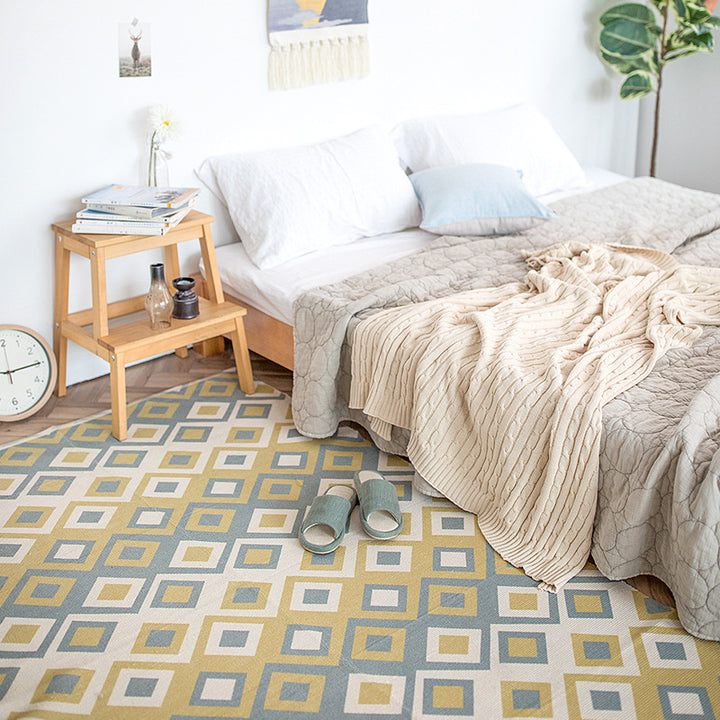 Flat-woven rectangular rug for living and entrance areas with quatrefoil pattern Bowlift