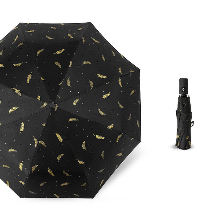 Ladies Folding Umbrella with Elegant Feather Design Bowlift