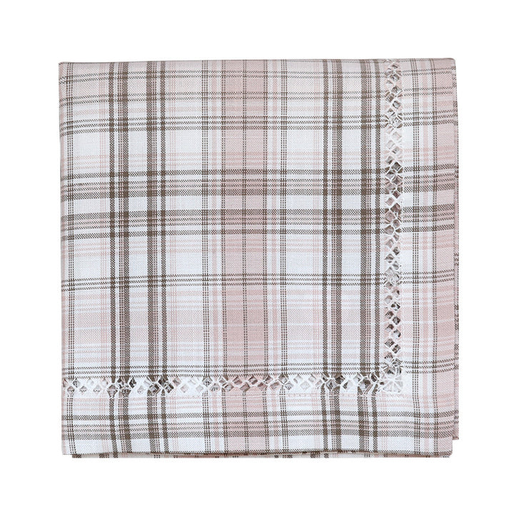 Round cotton tablecloth in check pattern with decorative crochet border Bowlift