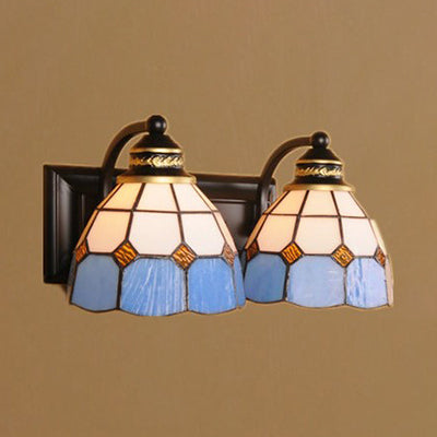 BowLift | 2 Heads Wall Light Baroque Grid Pattern Blue Glass Wall Mounted Light