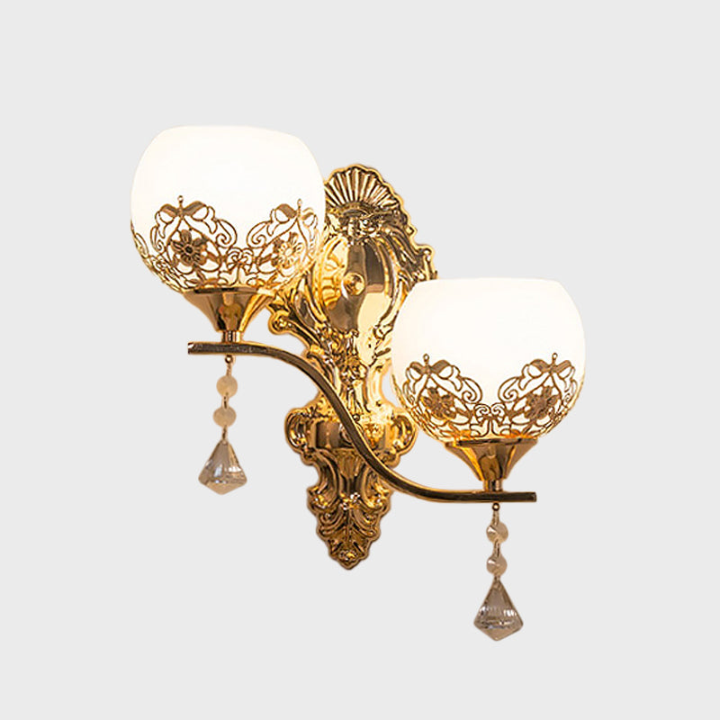BowLift | Contemporary Dome Wall Lamp Lighting Crystal 2 Lights Wall Mounted Lamp with Curved Arm in Gold