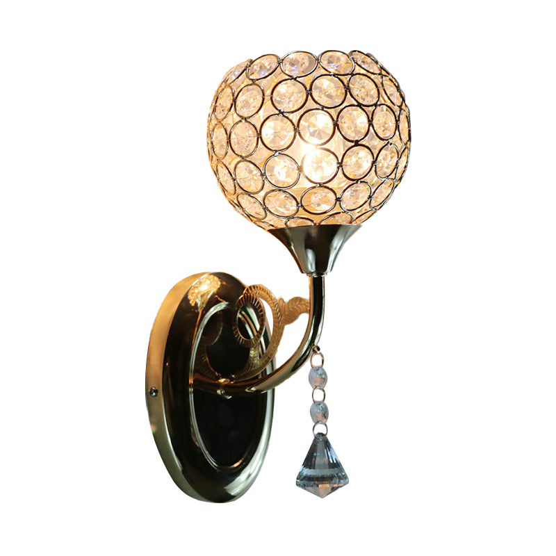 BowLift | Gold Bowl Wall Light Lighting Minimalist 1 Bulb Bedroom Opulent Inlaid Crystal Wall Mount Light