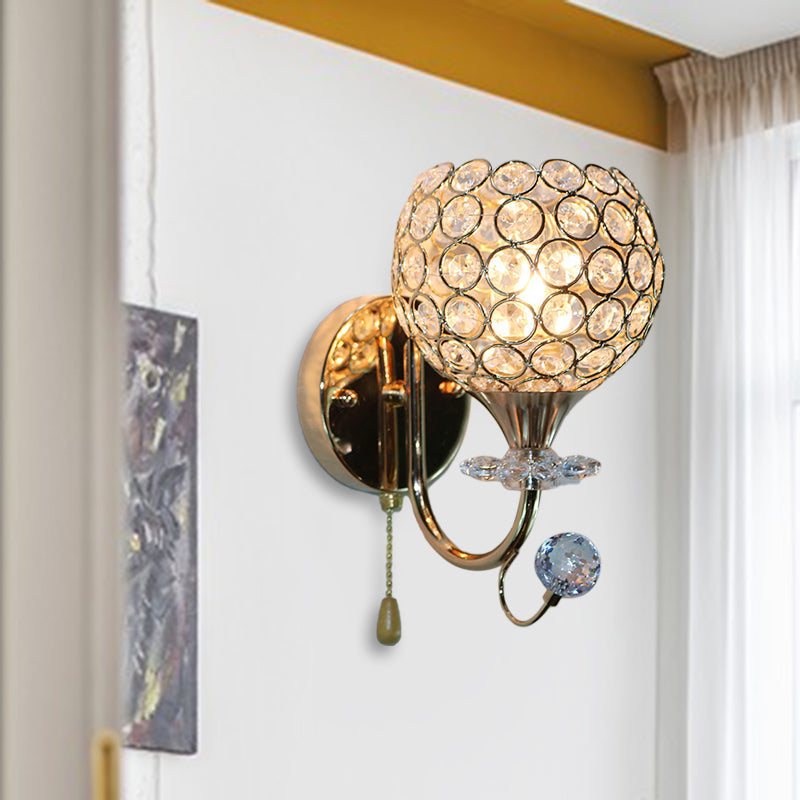 BowLift | Facet Glass Gold Wall Sconce Light Bowl 1 Head Contemporary Wall Mount Light Fixture for Living Room