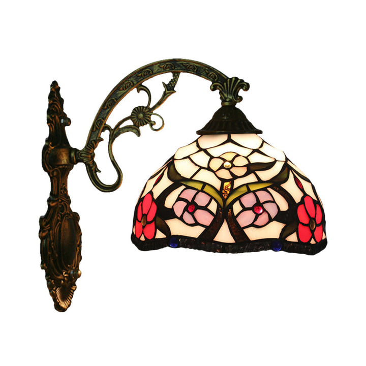 BowLift | Bronze 1-Light Wall Lighting Fixture Tiffany Cut Glass Peony Pattern Bowl Wall Mount Light
