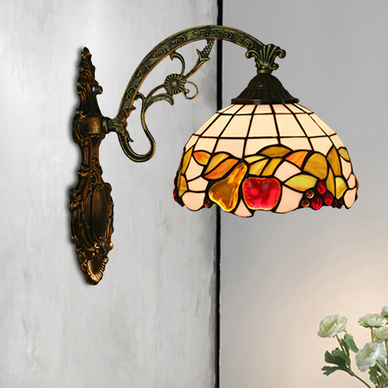 BowLift | Bowl Shade Wall Mounted Lamp Tiffany Hand Cut Glass 1 Light Bulb Bronze Wall Light with Fruit Pattern