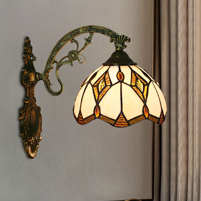 BowLift | Wave-Edge Bowl Wall Lamp 1-Light Tiffany Glass Crafts Wall Mount Light Fixture in Bronze