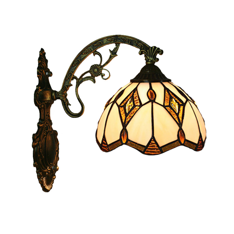 BowLift | Wave-Edge Bowl Wall Lamp 1-Light Tiffany Glass Crafts Wall Mount Light Fixture in Bronze