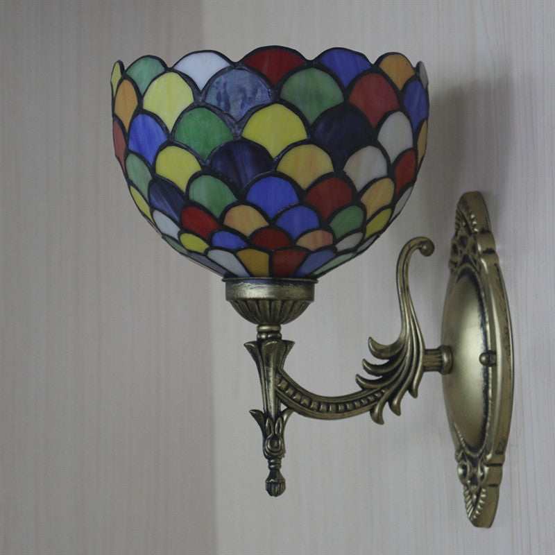 BowLift | Spots/Semicircles Wall Lamp Single Bulb Yellow Glass Tiffany Wall Mounted Light Fixture in Bronze