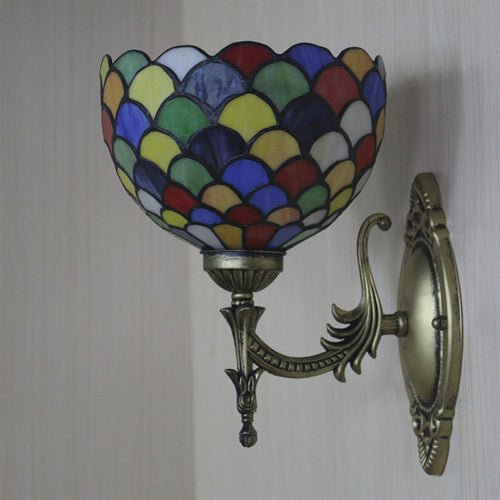 BowLift | Spots/Semicircles Wall Lamp Single Bulb Yellow Glass Tiffany Wall Mounted Light Fixture in Bronze