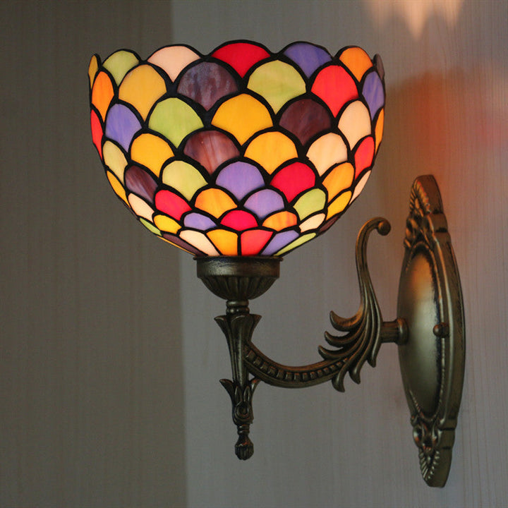 BowLift | Spots/Semicircles Wall Lamp Single Bulb Yellow Glass Tiffany Wall Mounted Light Fixture in Bronze