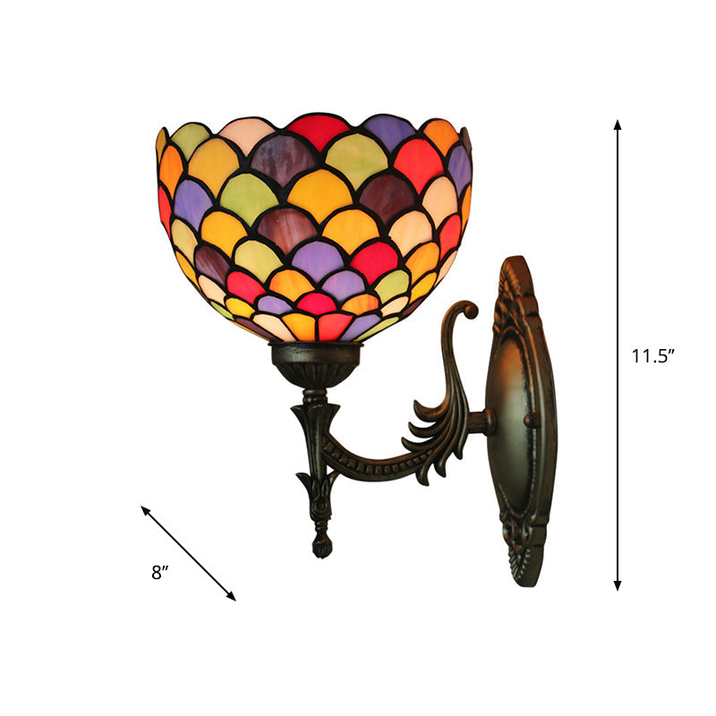 BowLift | Spots/Semicircles Wall Lamp Single Bulb Yellow Glass Tiffany Wall Mounted Light Fixture in Bronze