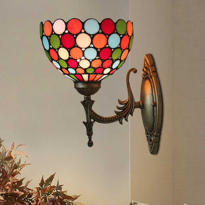 BowLift | Spots/Semicircles Wall Lamp Single Bulb Yellow Glass Tiffany Wall Mounted Light Fixture in Bronze