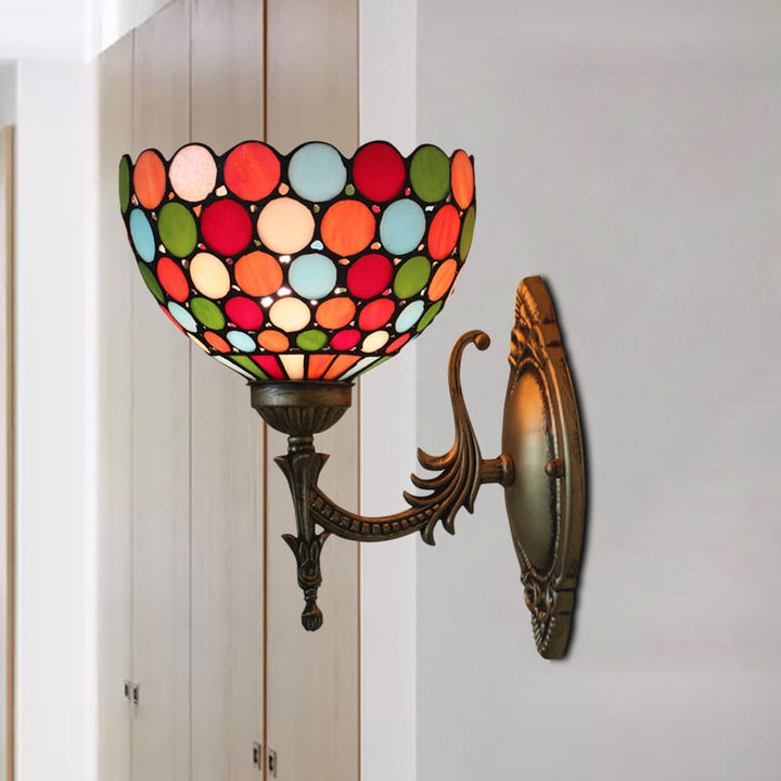 BowLift | Spots/Semicircles Wall Lamp Single Bulb Yellow Glass Tiffany Wall Mounted Light Fixture in Bronze