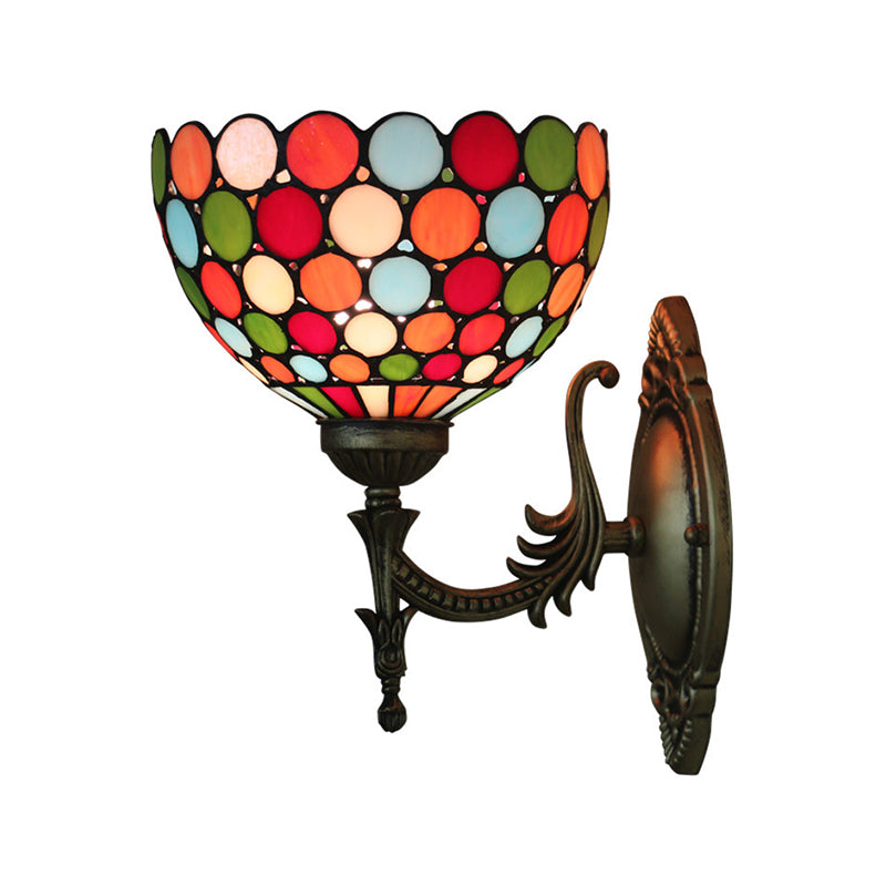 BowLift | Spots/Semicircles Wall Lamp Single Bulb Yellow Glass Tiffany Wall Mounted Light Fixture in Bronze