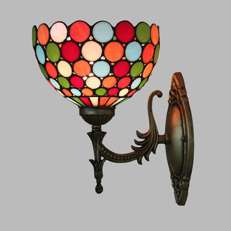 BowLift | Spots/Semicircles Wall Lamp Single Bulb Yellow Glass Tiffany Wall Mounted Light Fixture in Bronze