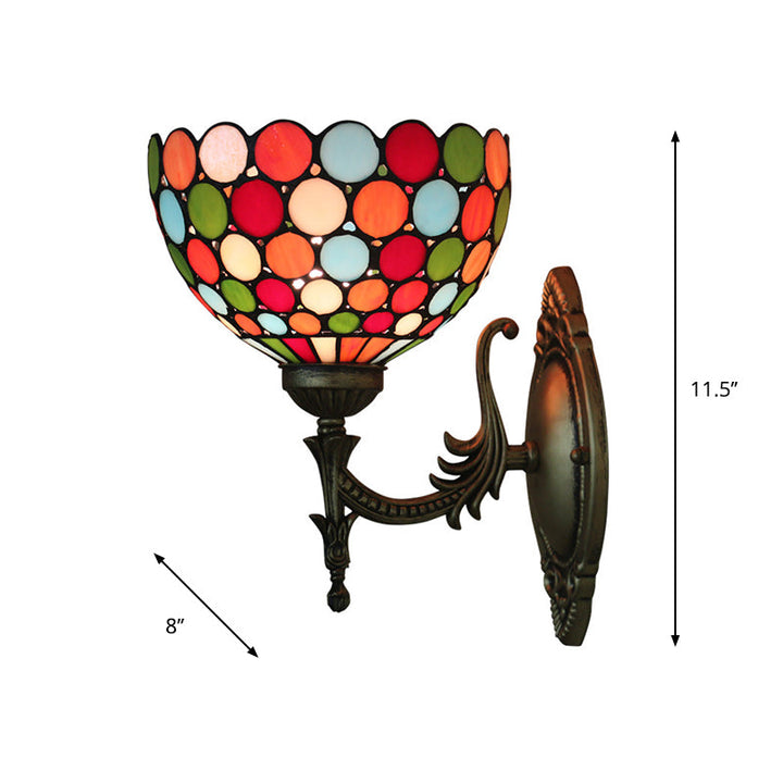 BowLift | Spots/Semicircles Wall Lamp Single Bulb Yellow Glass Tiffany Wall Mounted Light Fixture in Bronze