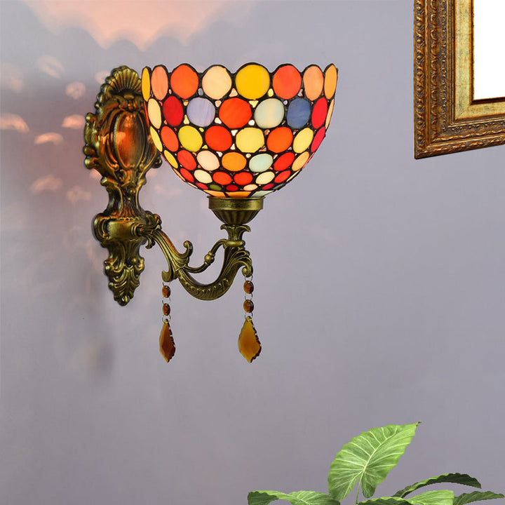 BowLift | Stained Glass Circles Wall Lamp Tiffany Single-Ball Brass Wall Lamp With Dangles