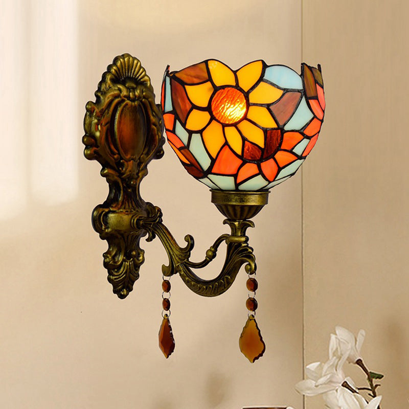 BowLift | Handcrafted Stained Glass Brass Wall Lamp Sunflower 1-Light Tiffany Wall Mount Fixture