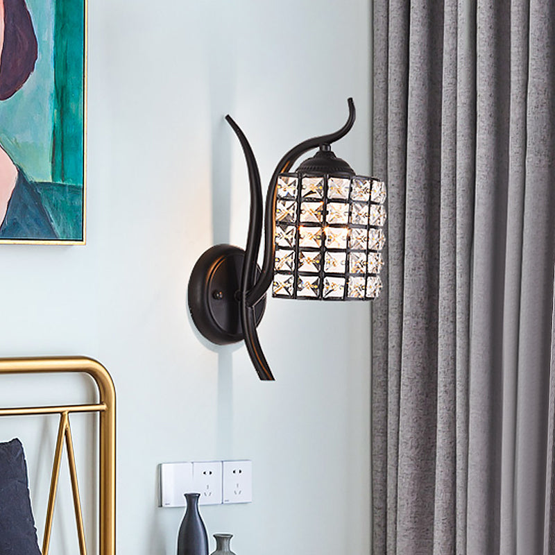 BowLift | Inserted Crystal Square/Rhombus Wall Light Minimalist 1-Light Shade Wall Lighting Fixture in Black