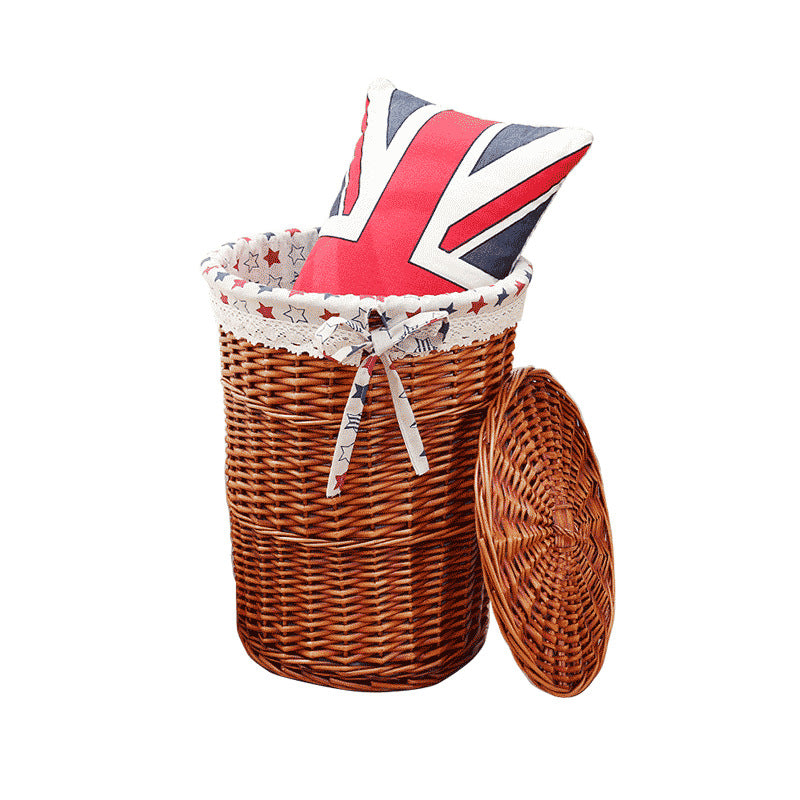 Women's laundry basket made of woven natural material with decorative fabric lining Bowlift